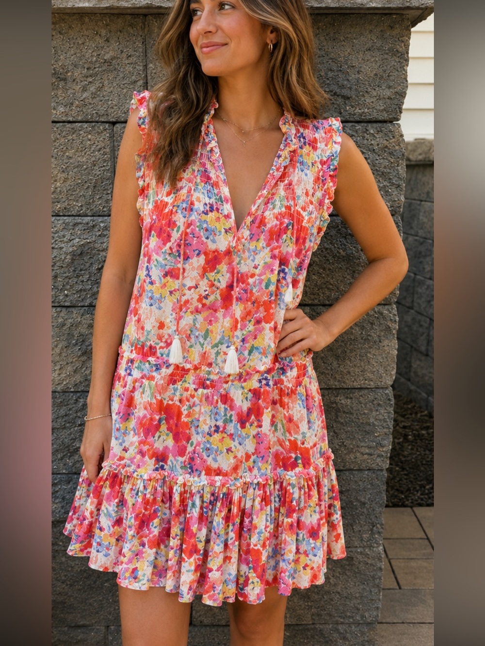 Dear John Multicolored Floral Dress Size: Medium